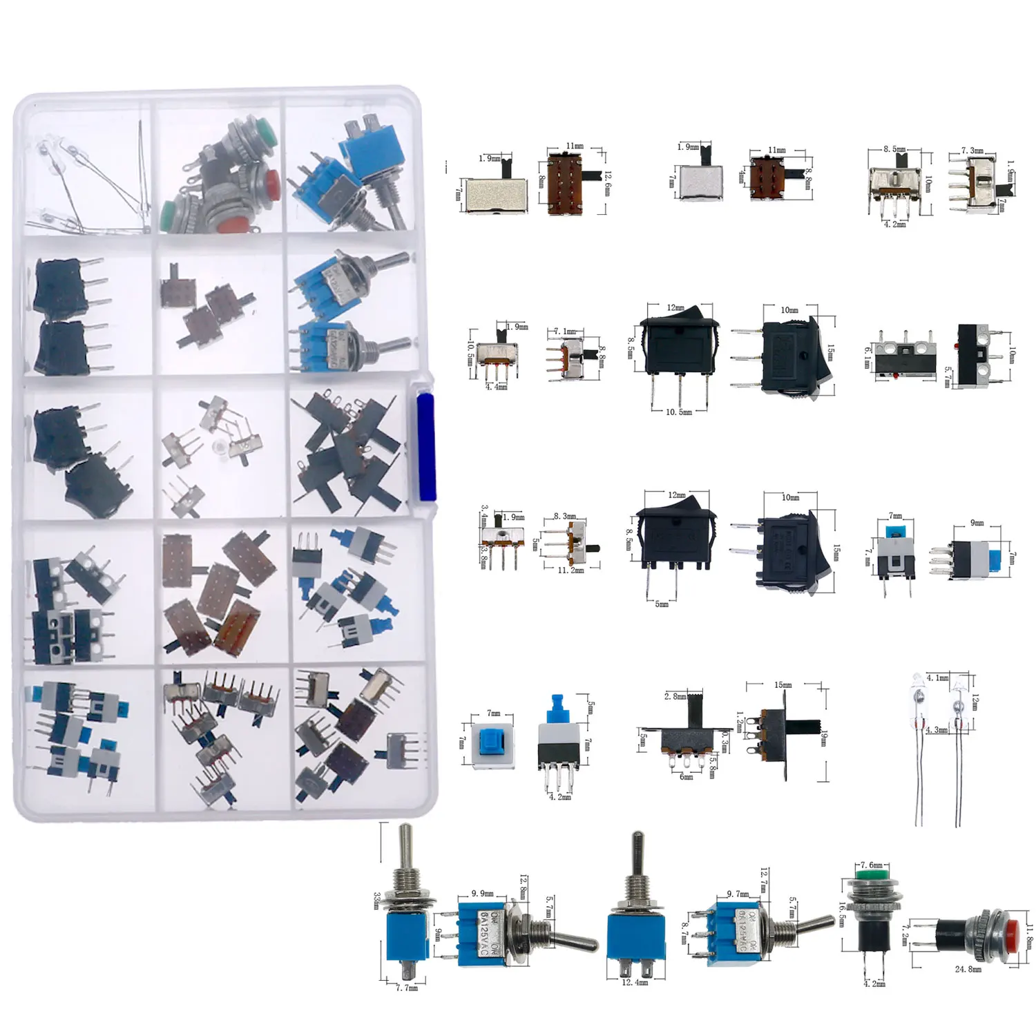 15 Kinds of Tactile Switches Push Button DIP Tact Toggle Mercury switch ON-OFF Power Switch