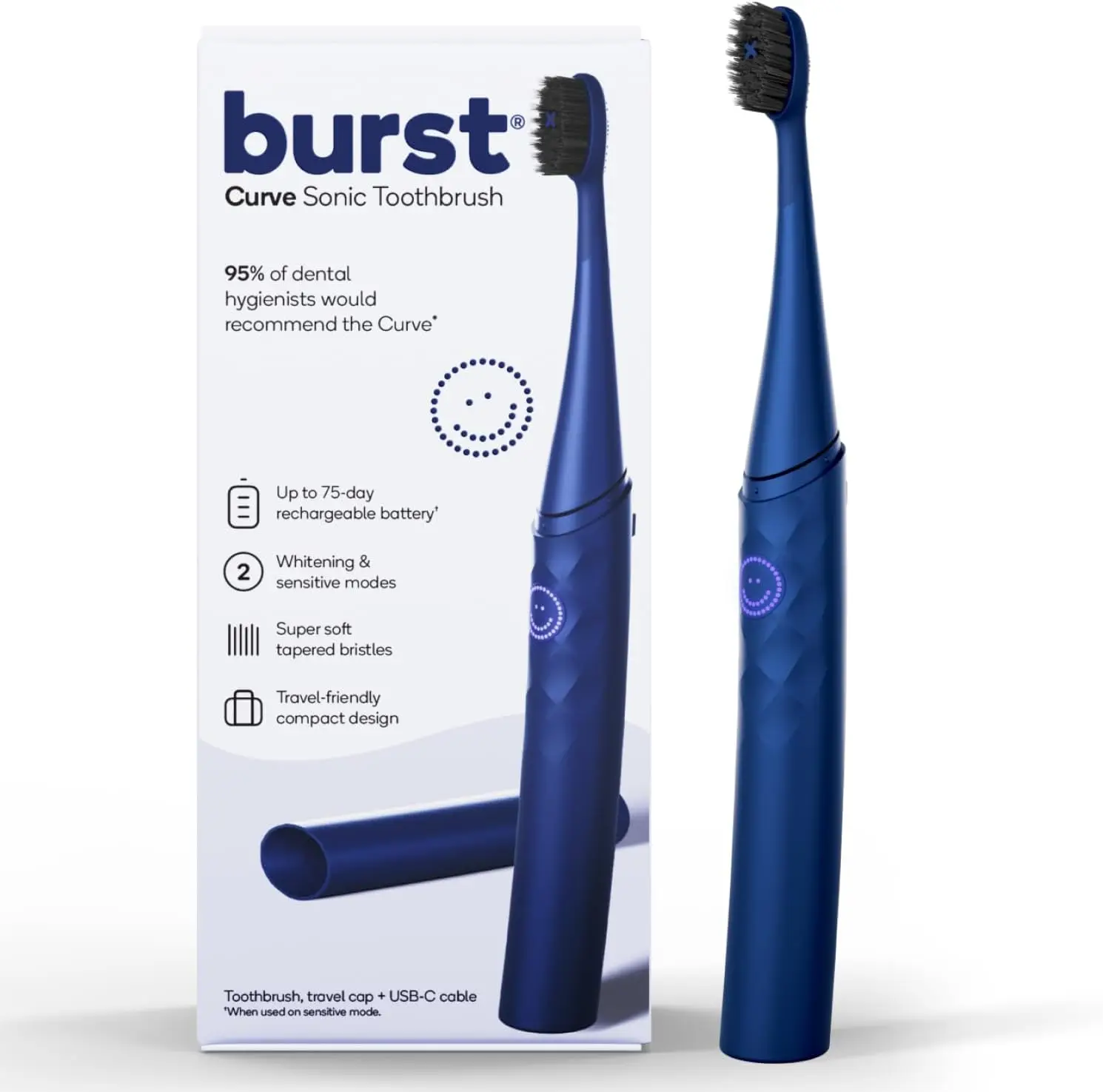 

Curve Sonic Electric Toothbrush for Adults (Cobalt Blue) | Slim Travel Brush with Cover | Ultra Soft Bristles | Up to 2 Mo