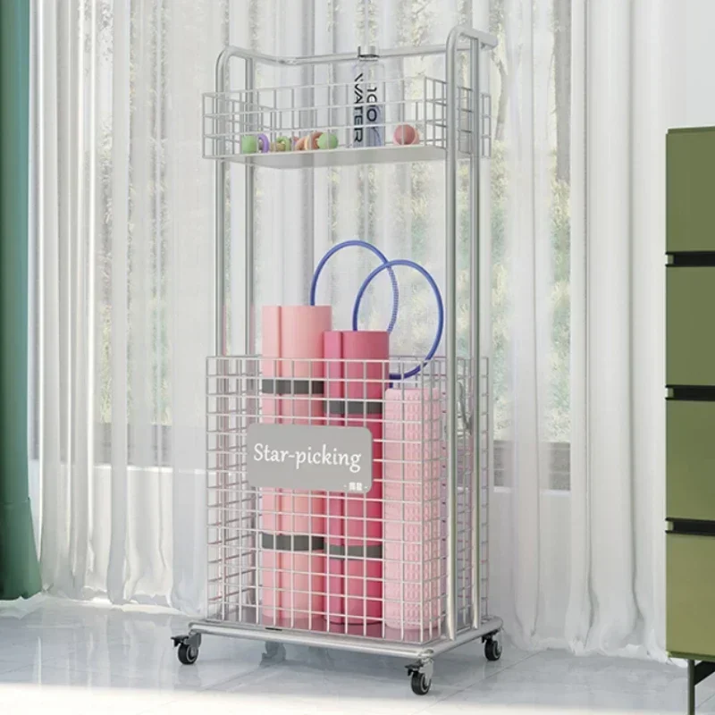 Large Capacity Multifunctional Storage Rack for Yoga Mat, Iron Frame, Belt Wheels Nordic Simple, Household, Multifunctional, Loc