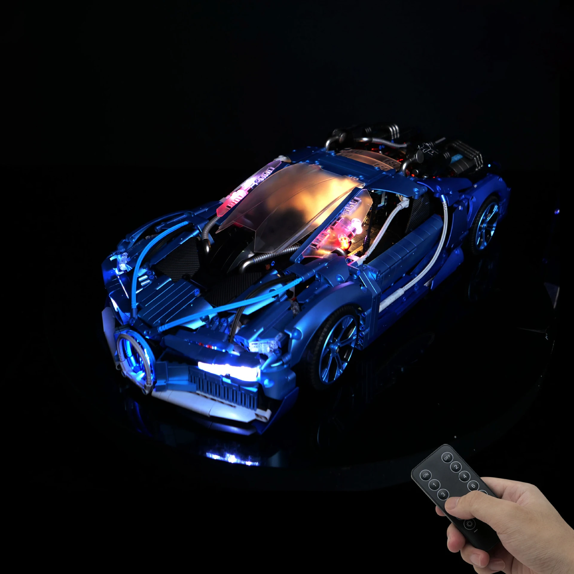 

Motorized Hypercar Building Model LED Kit DIY Remote Light Set for Metallic Sports Car Display (Lights Only)