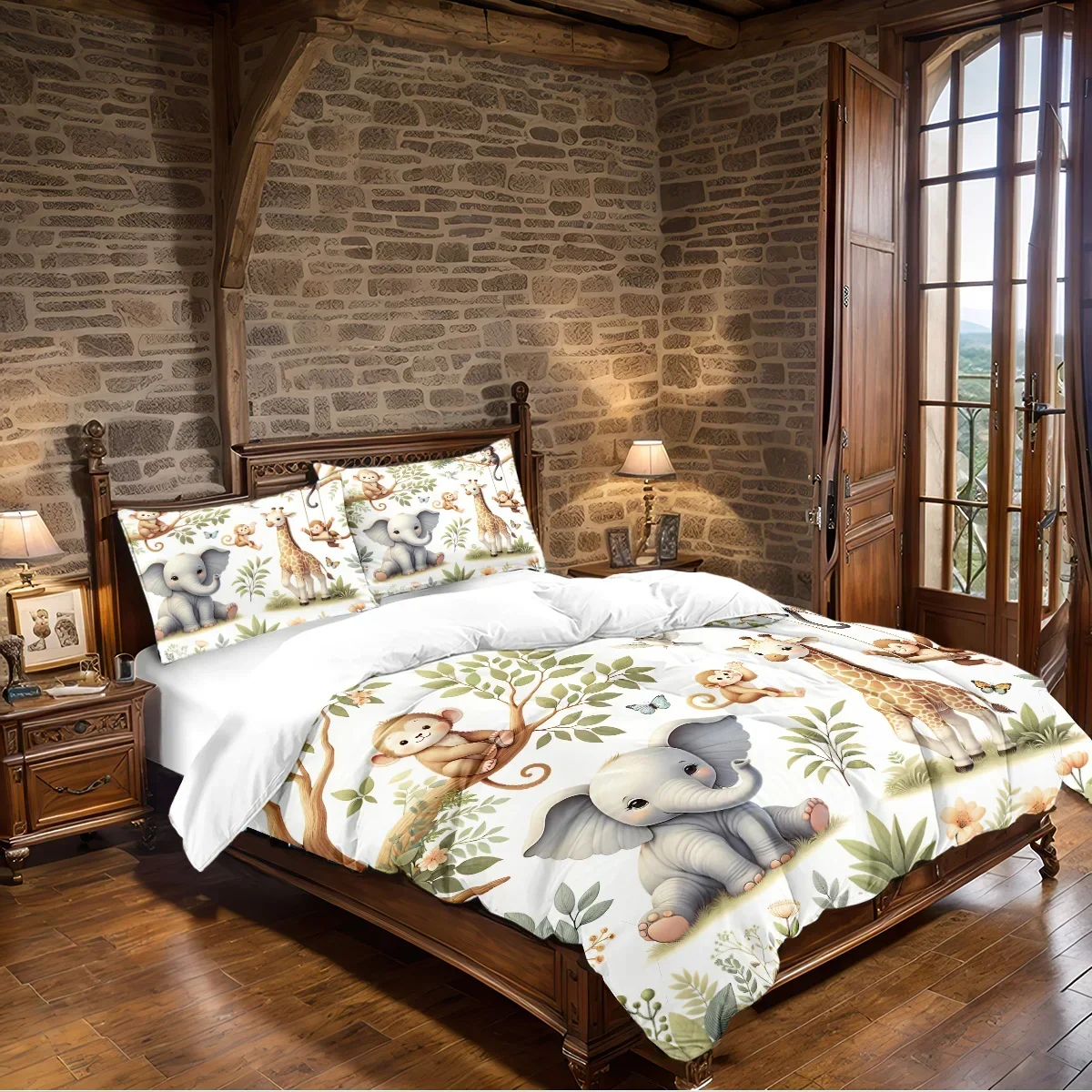 

Cartoon Zoo Pattern Print, 3pcs Duvet Cover Set King Size,1 * duvet cover+2 pillowcases-Bedding Set for Bedroom,Hotel