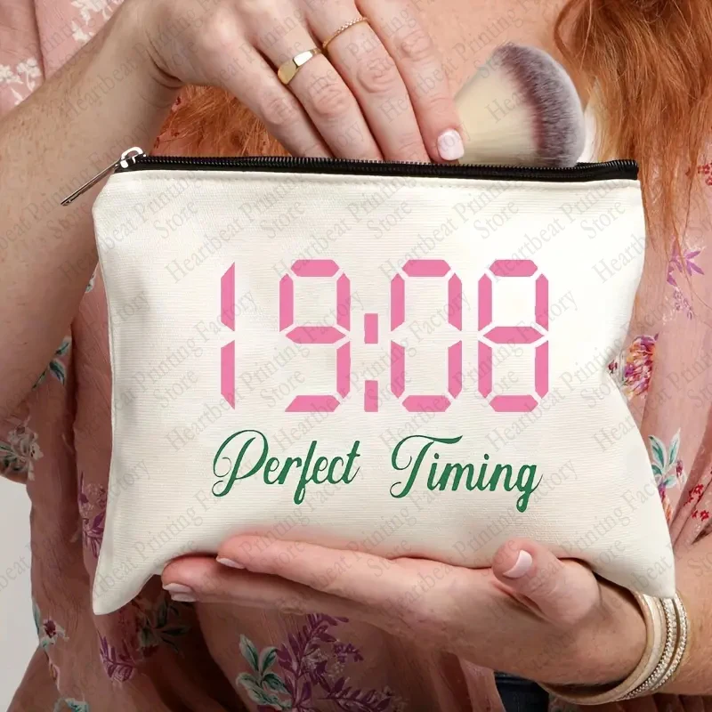 19:08 Perfect Timing Pattern Makeup Bag Sorority Gift Cosmetic Case Perfect Black Greek Sorority Gifts Paraphernalia Gifts