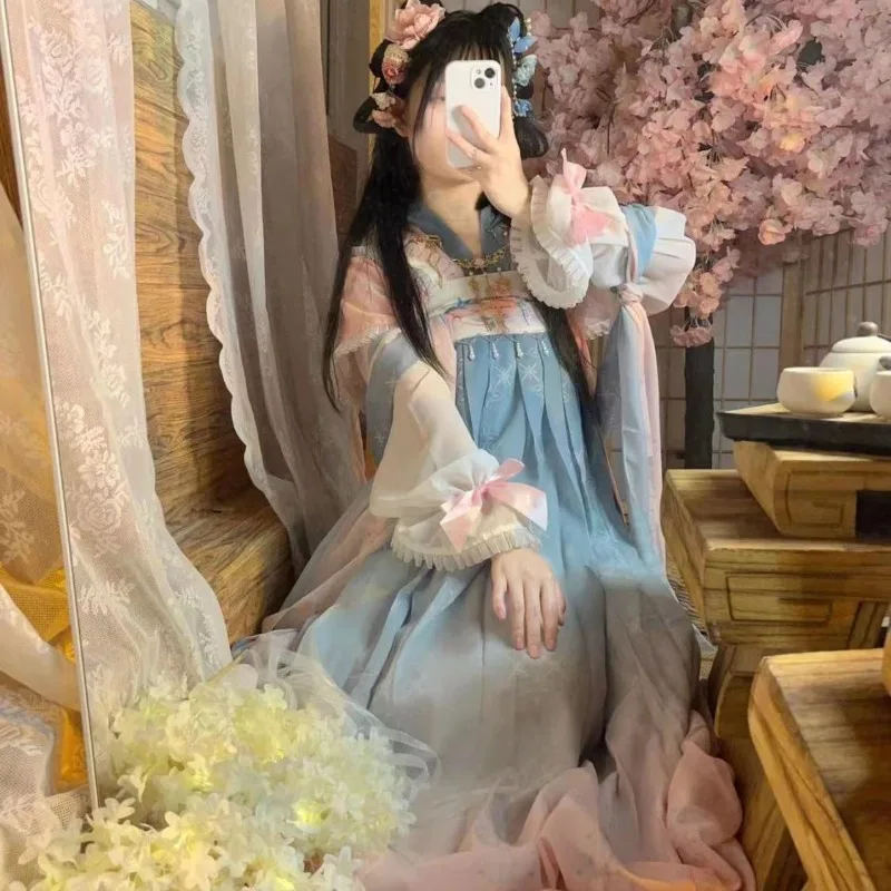 Spring Sweet Blue Pink Princess Hanfu Dress Stage Performance Clothing for Women Chinese Style Classical Dance Hanfu Dresses