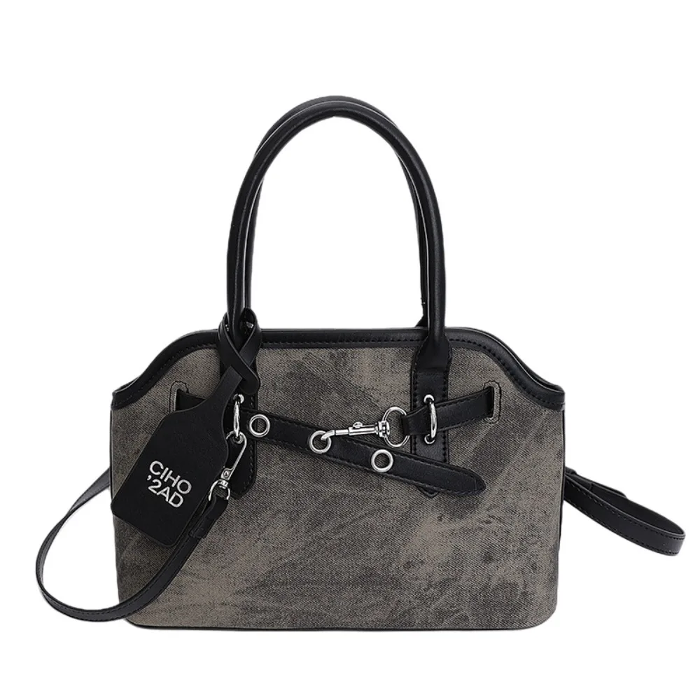 

Elegant Pure Color Belt Shell Handbag Korean Style Luxury Retro Underarm Bag Shoulder Bag Large Capacity Commute Tote Bag Girls