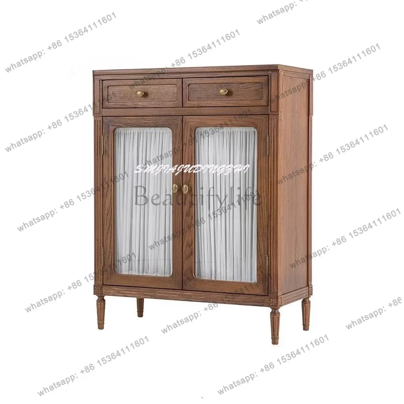 

FG American retro solid wood glass side cabinet French medieval wall locker