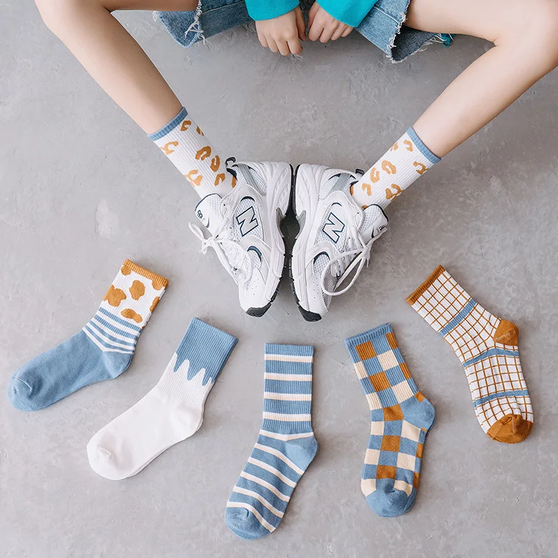 Meias listradas engraçado vaca impressão branco dos desenhos animados calcetines aconchegante harajuku skarpetki damskie bonito animal chaussettes kawaii feliz meia