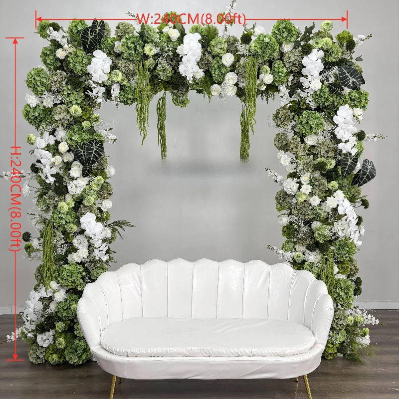 Rainforest themed flower arch 8 * 8 feet green white artificial flower square arch decoration suitable for multiple scenes
