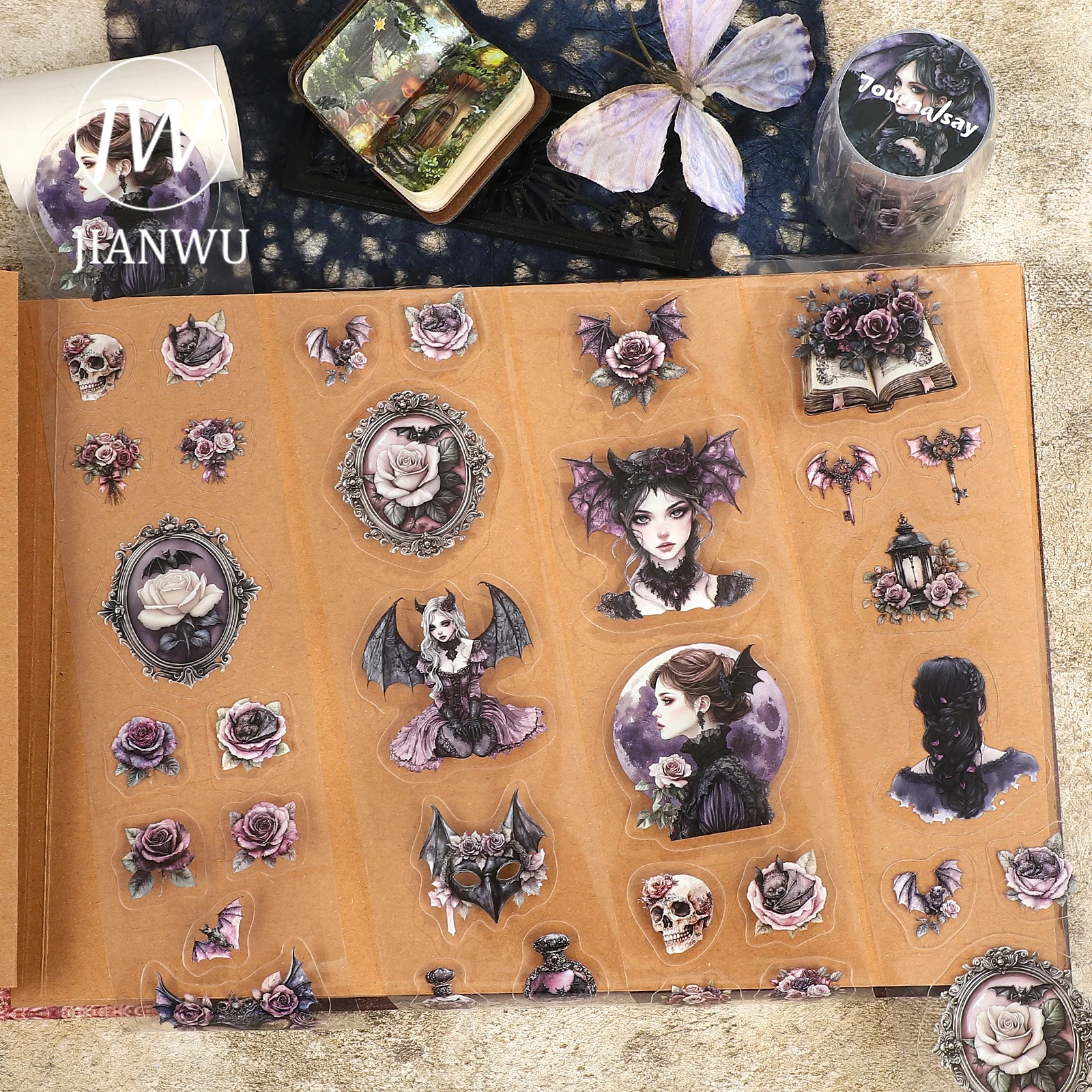 

Лента ПЭТ JIANWU 60мм*200см, винтажная, с рисунком летучей мыши, цветов и пейзажей, для коллажей, скрапбукинга, творчества, DIY, для дневника, канцелярских товаров