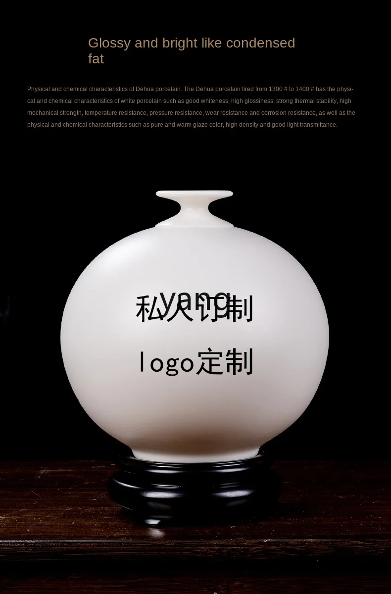 LXL White Jade Porcelain Hand Painted Peony Vase Chinese High-End Decoration Decoration Gifts