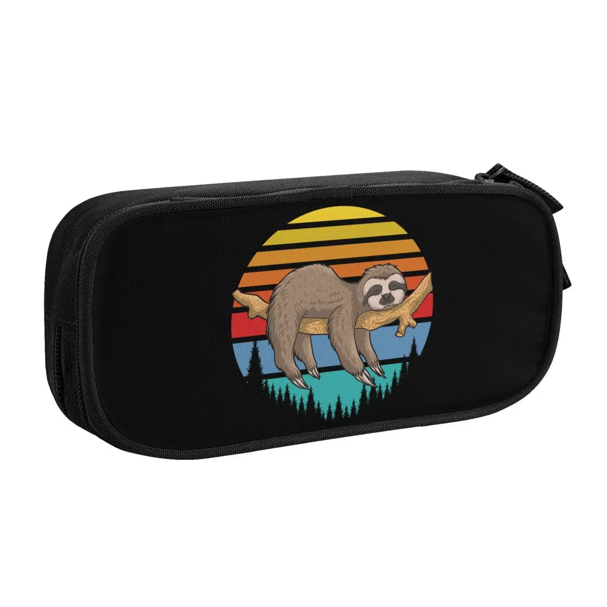 Custom Cute Retro Sunset Lazy Sloth Pencil Case for Boys Gilrs Large Capacity Pen Box Bag Stationery