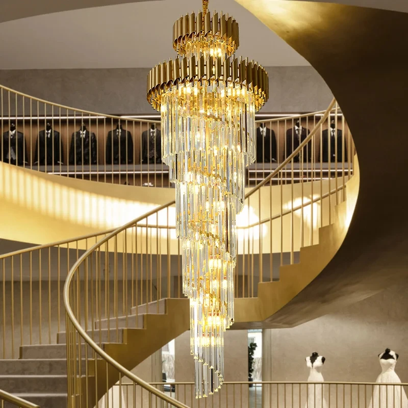 Luxe moderne kristallen kroonluchter voor loft zwart/goud lichtarmatuur villa lobby woonkamer decor trap lange hang verlichting