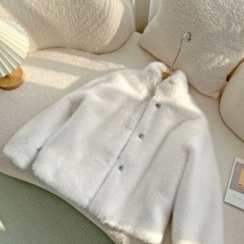 2026 Autumn and Winter New Girls' Fur Coat Stand Up Collar Fur Coat Girls' Stylish Imitation Mink Fur Cotton Coat Thickened