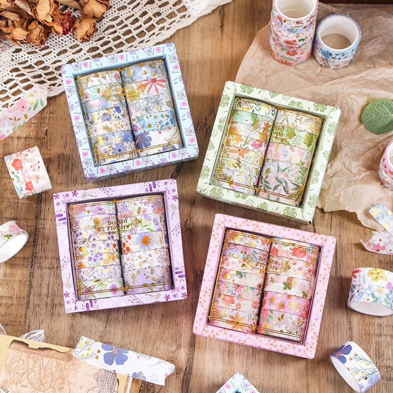 12 ชิ้นดอกไม้ Washi เทป Journaling อุปกรณ์ Washitape ทองฟอยล์ Cinta Adhesiva Decorativa ดอกไม้ไดอารี่ Scrapbooking Washi เทป