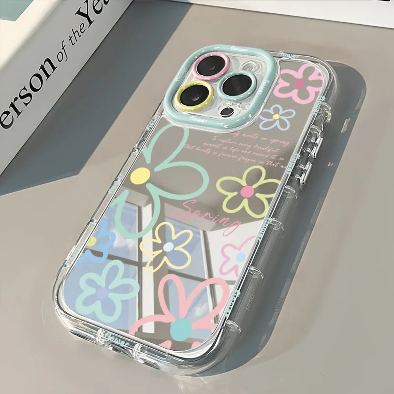 Coque de téléphone miroir à coussin d'air motif floral coloré pour iPhone 17 15 14 16 Pro Max 13 12 11 Pro XR XS 8 Plus 17Air Girl Cover