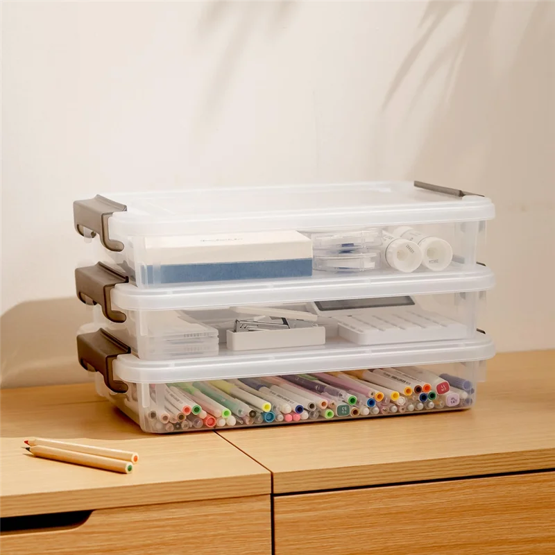 【Livraison-Rapide!】3 PCS Plastic Storage Bins With Latching Lids Portable Project Case Clear File Box Stackable Storage