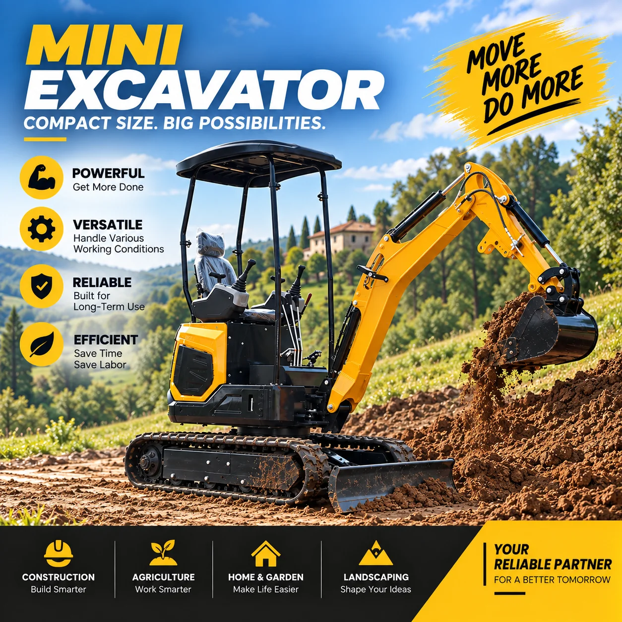1.8Ton Mini Excavator Compact Crawler Machine for Construction Landscaping Farm Digging and Trenching Projects