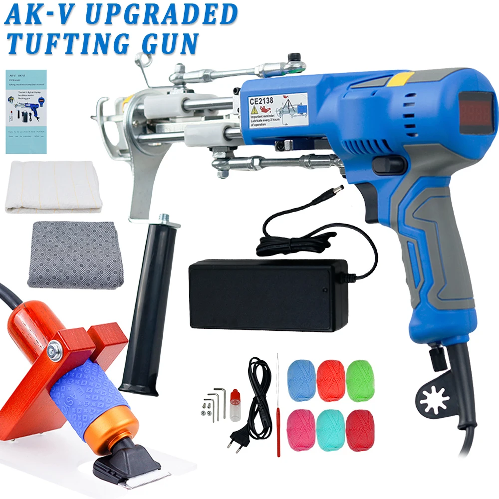 AK-V Elektrische Tuftingmaschine 2-in-1 Teppichwebmaschine Hand-Tuftingpistole Schnittflor-Teppichpistole für Teppiche