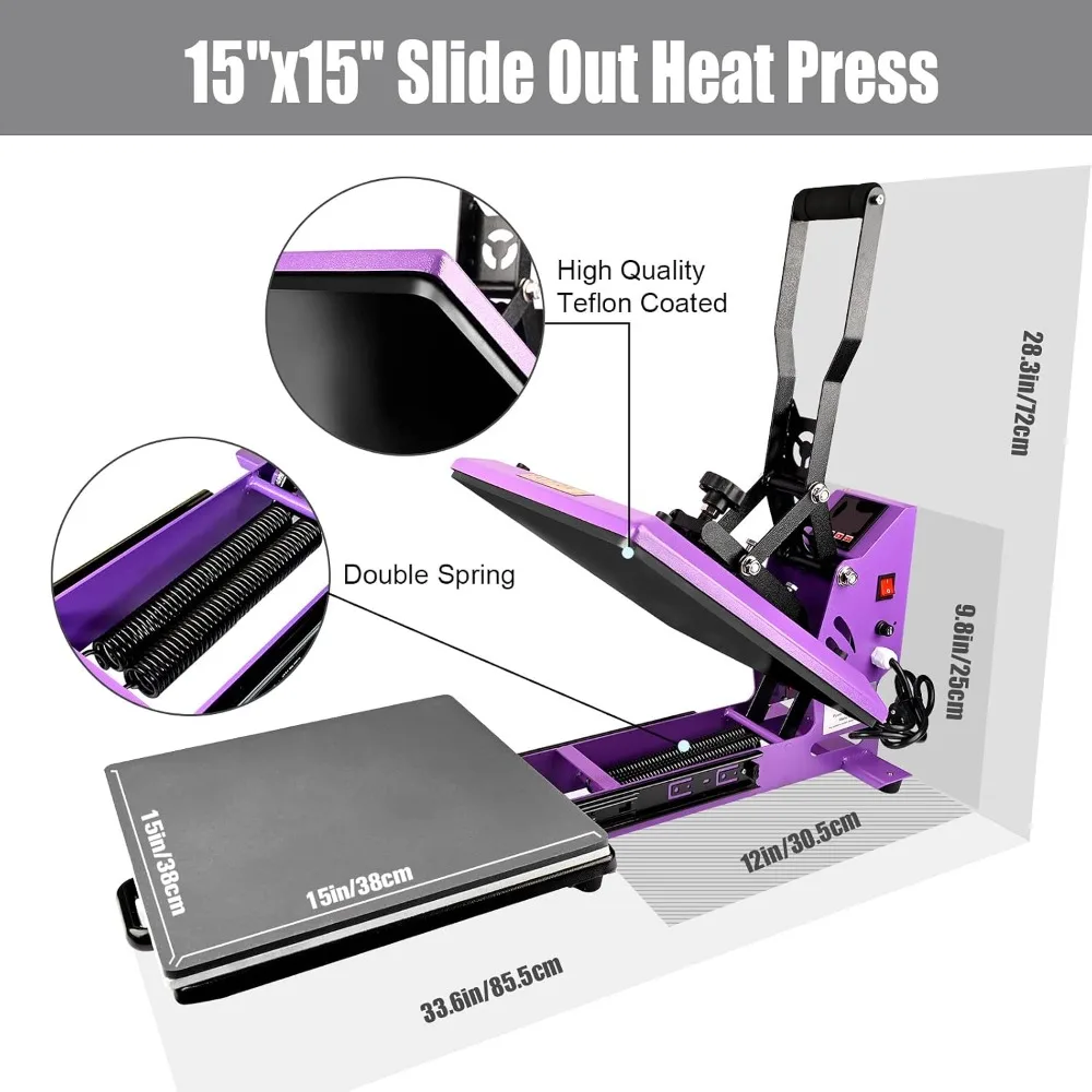 15x15 Inch Heat Press Machine with Slide-Out Drawer, Digital LCD Control, Adjustable Pressure for T-Shirts, DTF, Sublimation, HTV Transfers, 1000W - view 4