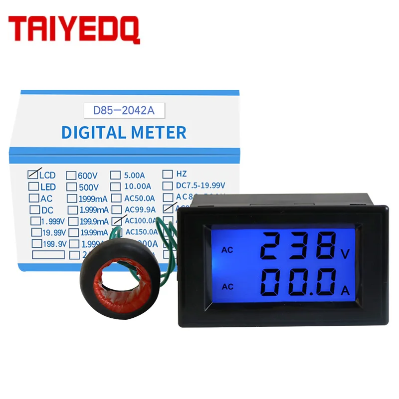 AC Voltage And Current Panel Meter LCD Digital Display Dual Display 220V380V100A200A Detector Display D85-2042A With Transformer