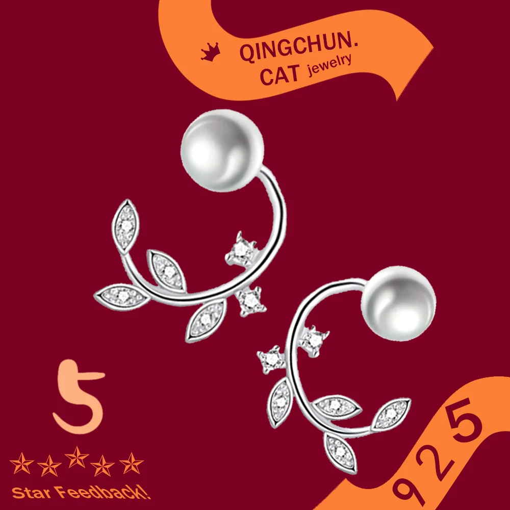 

Jewelry Fashion Leaf Stud Earrings For Woman 925 Sterling Silver Crystal Pearl New 2026 Studs