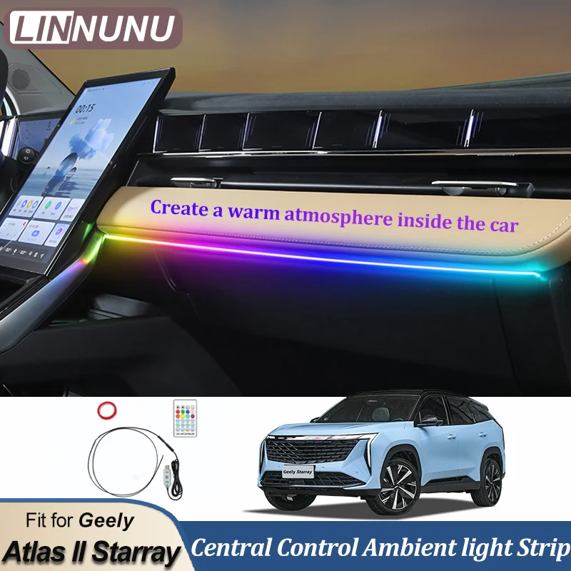 

LINNUNU Ambient Light Strip For Geely Atlas II Starray Boyue L 64 Colors Atmosphere Central Control Saddle Lamp Interior Decor