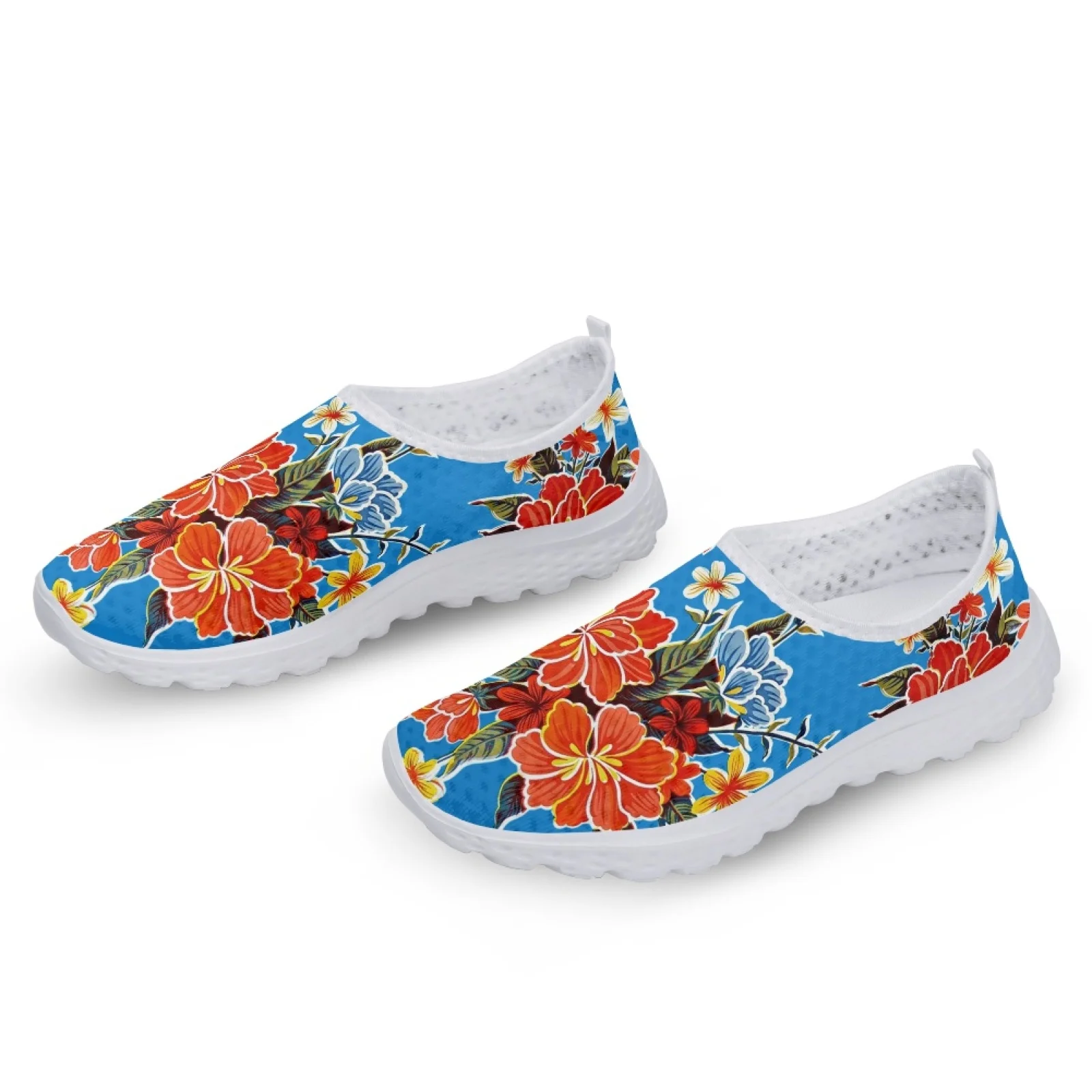 Colorful Tropical Flower With Bird Of Paradise Painting Flat Shoes For Lady Light Soft Mesh Sneakers Slip-on Loafers