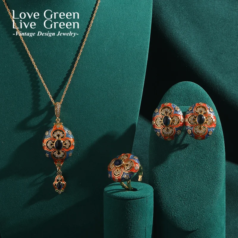 

Ювелирные наборы для женщин, ожерелье и серьги, винтажный дворцовый цветок, кулон, антикварные аксессуары, ночное платье, роскошная новинка 2025 года