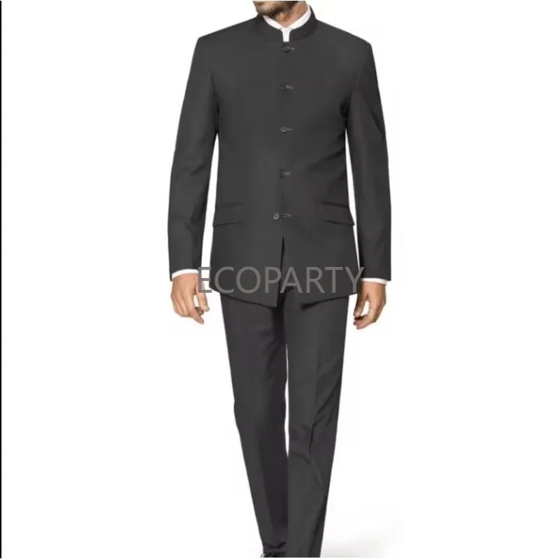 New Men Stand Mandarin Collar Mao Suit Slim Marriage Groom Best Man Suit Chinese-Style Dress Zhongshan Suits