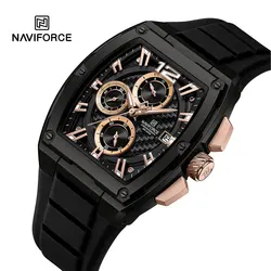 NAVIFORCE Fashion Silver Watches Men Sport Silicone Strap Luminous Quartz Watch Tonneau Shape Alloy Case Multifunctional Clock