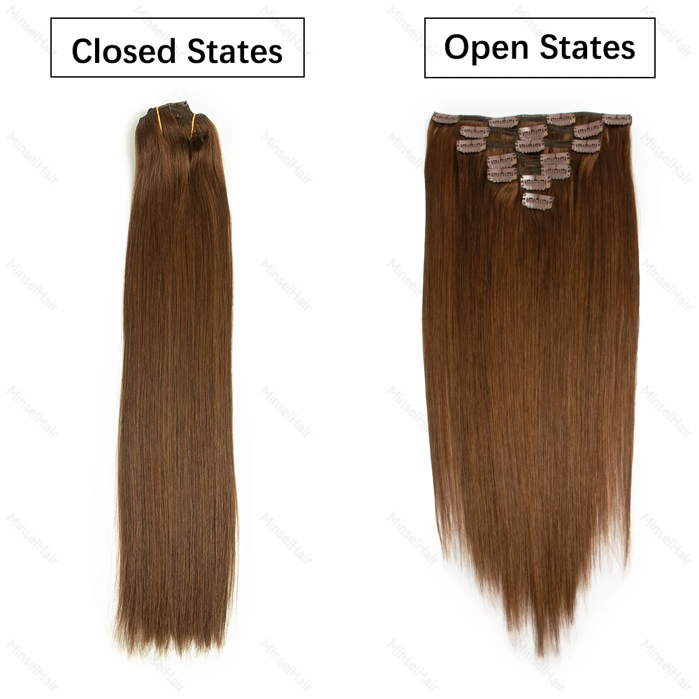 مشبك بني شعر بشري شعر طبيعي على دبابيس شعر ريمي ممتاز جودة حرير وناعمة 120 جرام 12-22 بوصة 7 قطع 02 04