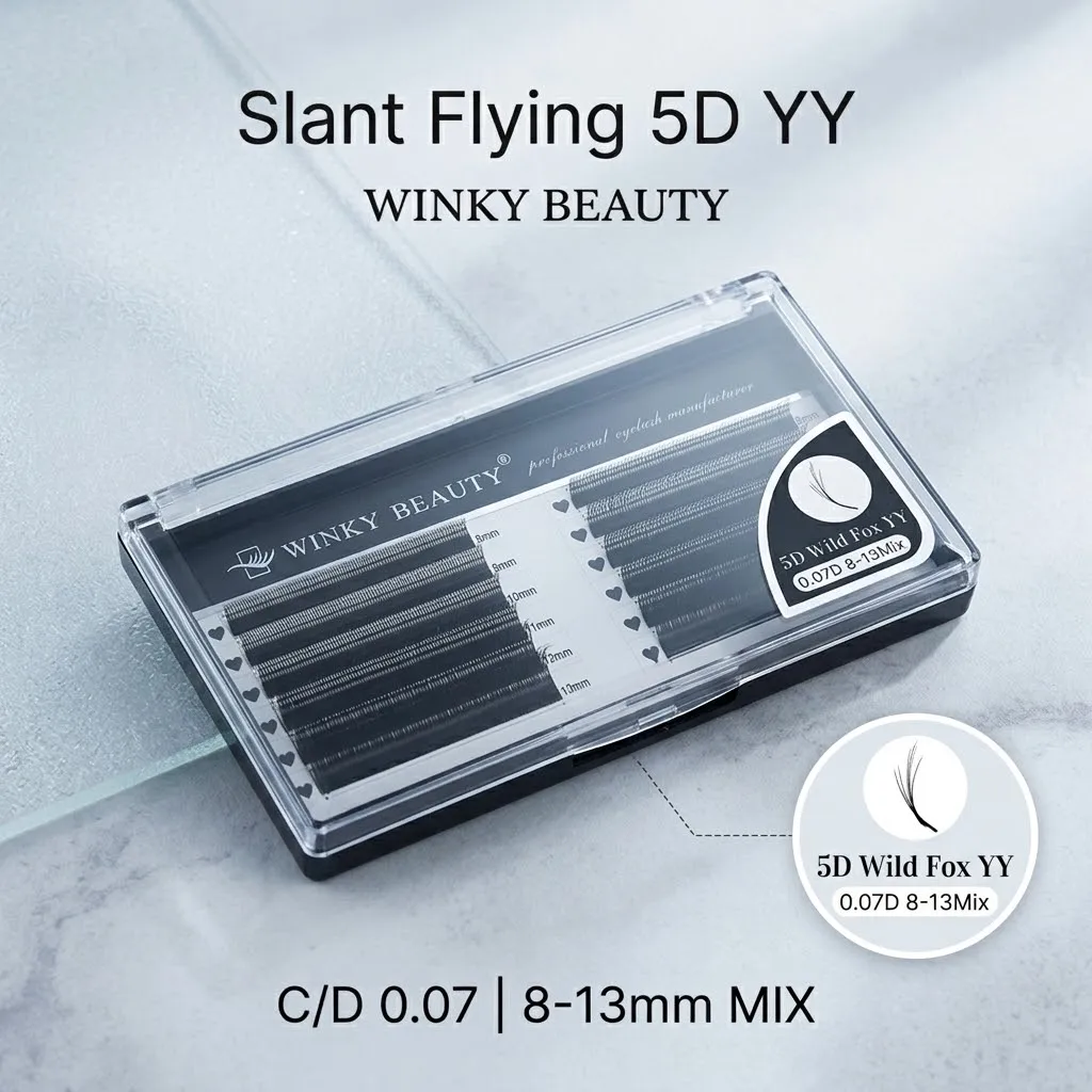 winky beauty Matte Black Fox yy Slant Flying 5D YY Lashes Premade Fans 8-13mm Mixed Length Technological Fibers Makeup Tools