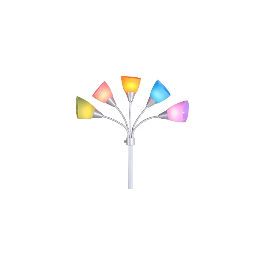 Lampada da terra a 5 luci, paralumi multicolori, finitura in metallo argentato, moderna, per giovani adulti