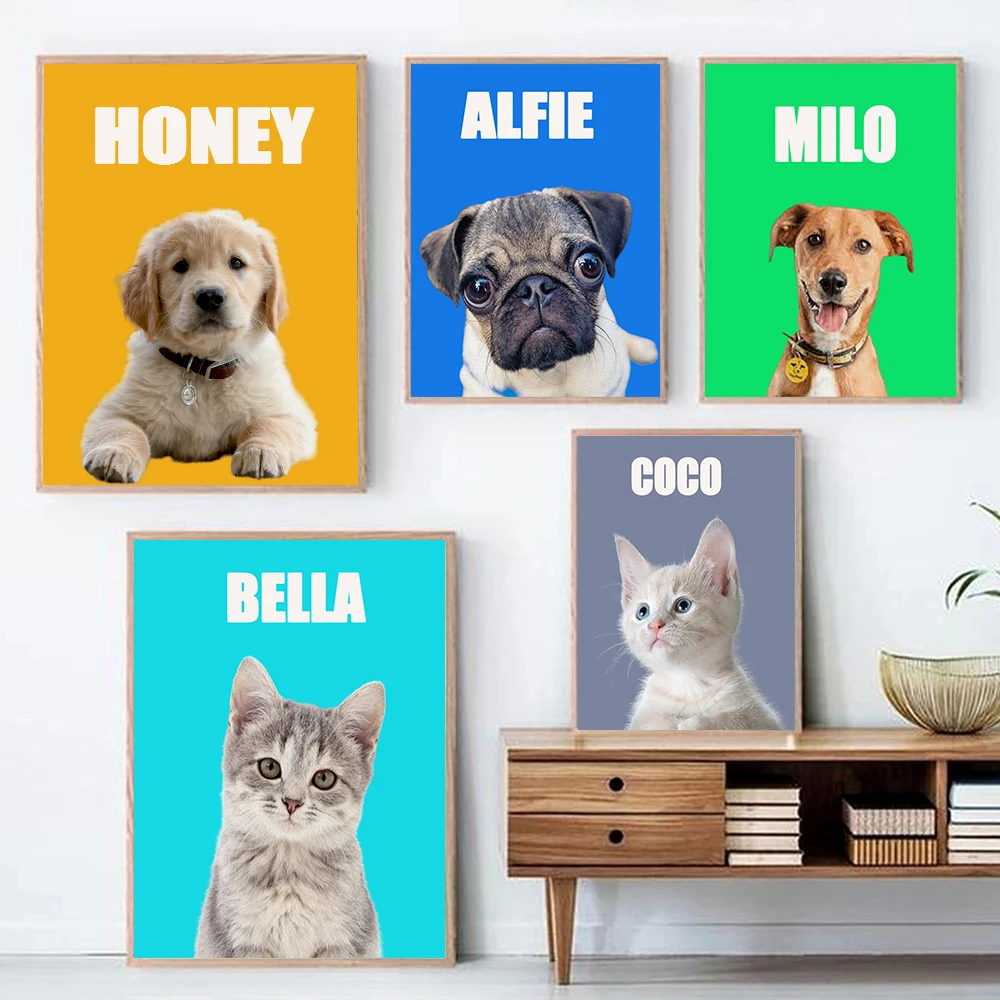 

Custom Pet Portrait From Photo Poster Prints For Living Room Funny Personalized Cat Dog Customized Canvas Painting Wall Art Gift