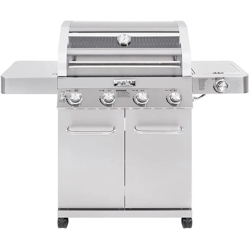 Monument Grills Larger Convertible 4-Burner Natural Gas Grill Stainless Steel Cabinet Style Propane Grills, LED Controls