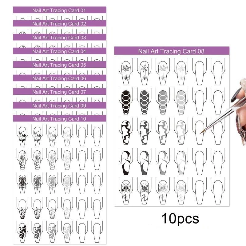 10pcs Nail Art Lines Practice Paper Drawing Painting Template Learning Book Manicure Tools UV Gel Polish Guide Nails Accessoire