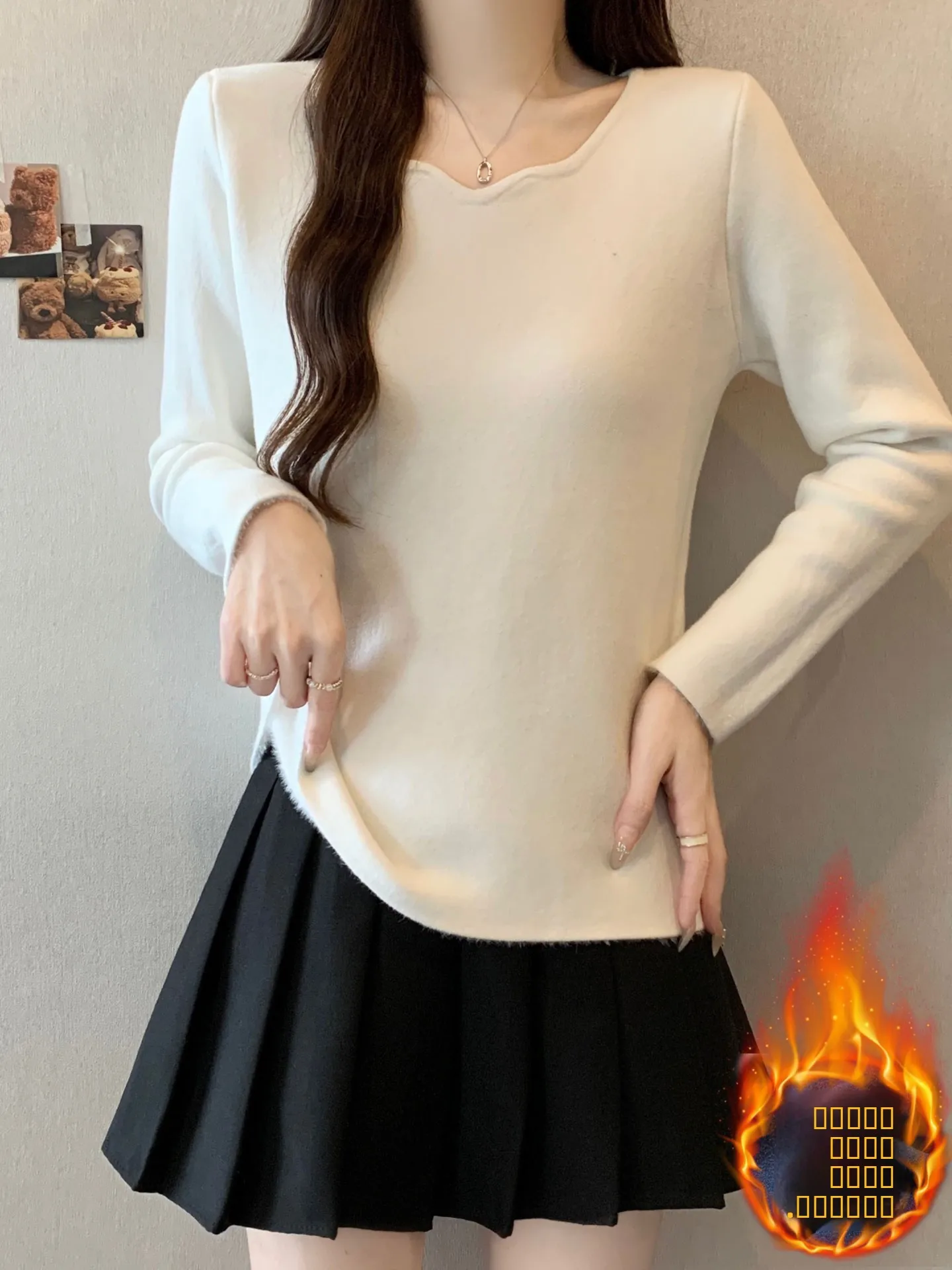 

Women's Fce Lined V-Ne Long Sve Knitwear Casual Loose Fit Autumn Winter Thiened Inner irt Large Size Faion