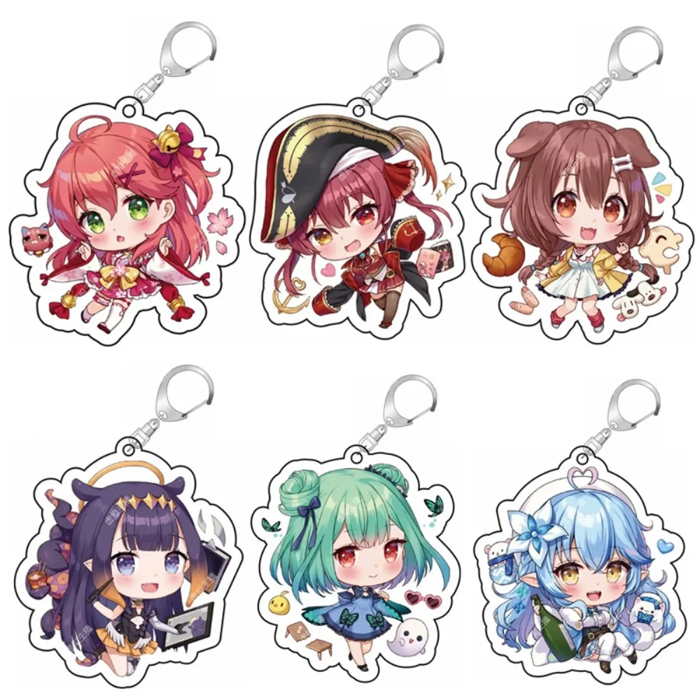 Anime Virtual Anchor Keychain Cartoon Figures Minato Aqua Houshou Marine Collection Key Ring Bag Pendent Cosplay Jewelry Gift