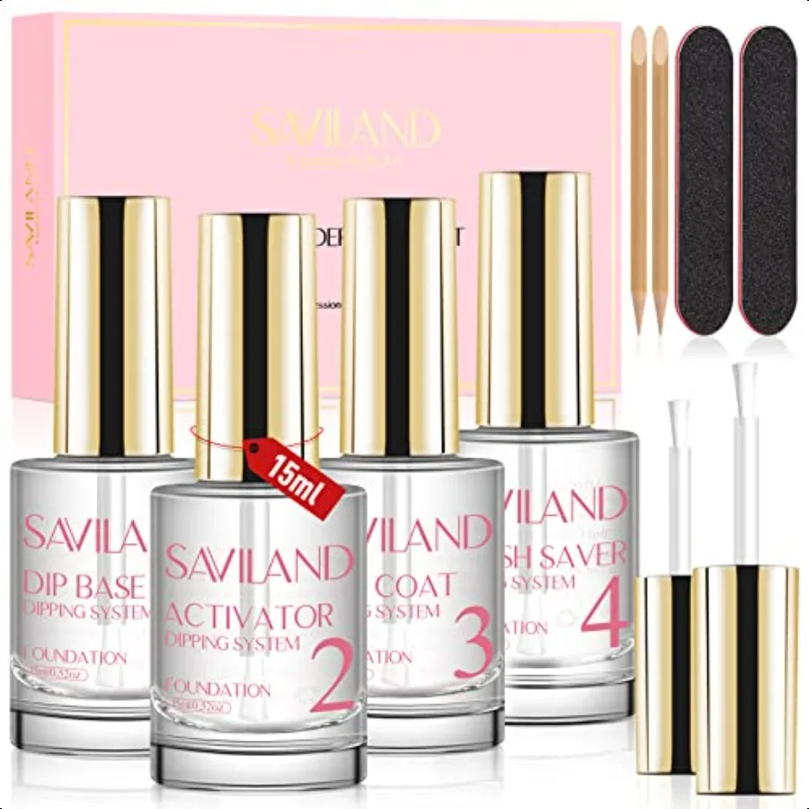 

Dip Powder Liquid Set 15 ml 0.5 oz10 Pcs Nail Dip Liquid Set with Base Top Coat Activator Brush Saver Acrylic Gel Nail File No
