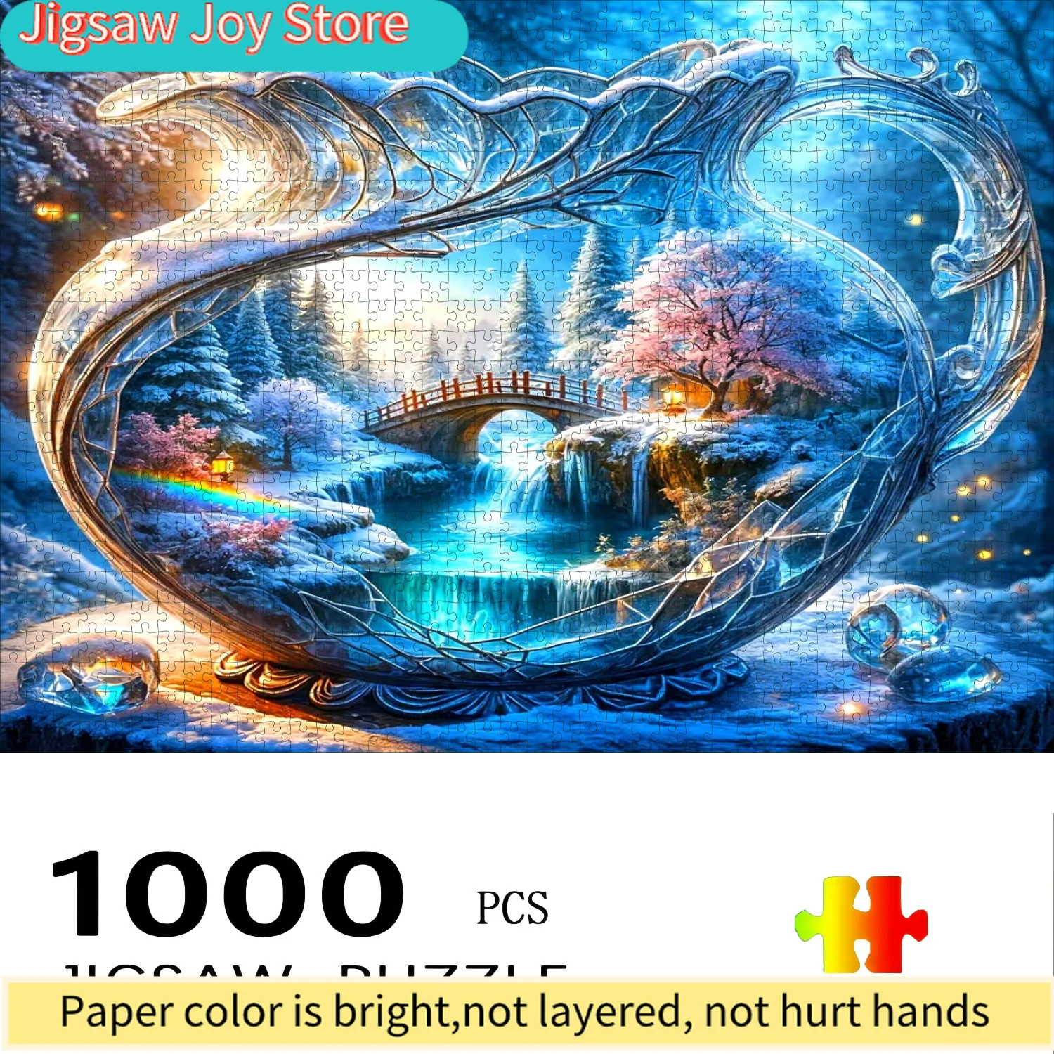 

Пазл «Зимний пейзаж» — зимняя сказка с синим и блестящим дизайном, сложный уровень сложности, портативная коробка для хранения.