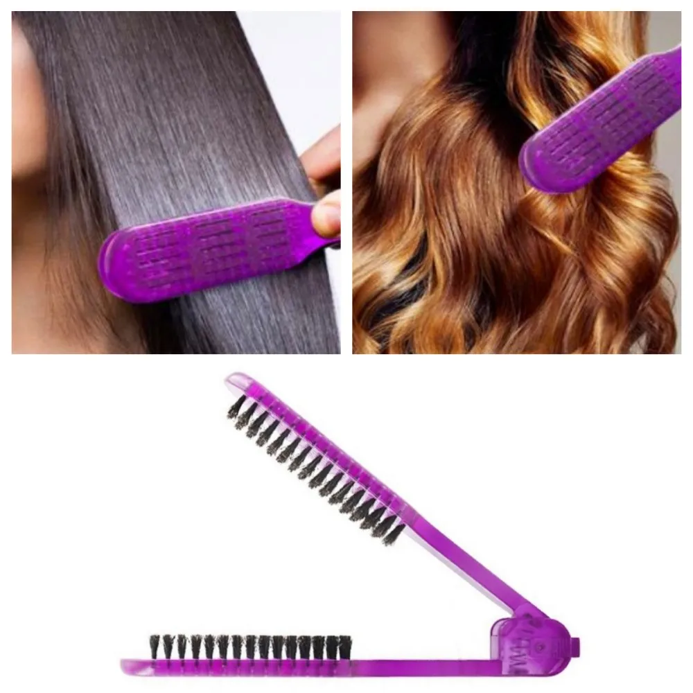 New Pro Hairdressing Straightener Nylon Hair Straightening Clip Double Brushes V Shape Comb Clamp Not Hurt Styling Tool DIY Home