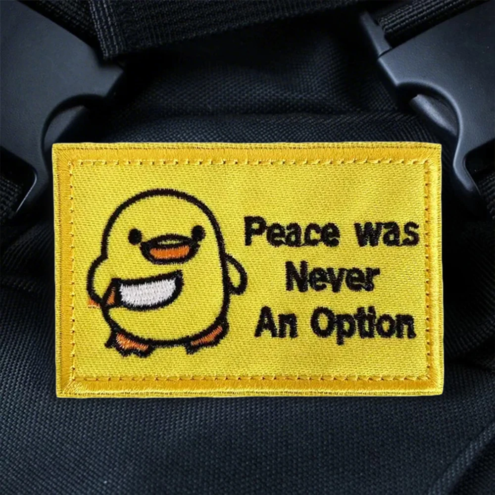 Funny Duck with Knife Meme Velcros Patch Never an Option Embroidered Patches Tactical Morale Hook Loop Fastener Sticker Badge