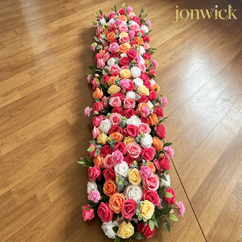 Hochzeits-Hintergrund, Tischläufer, Boden-Blumenbogen, lange Blumenreihe, Bogen-Dekoration, hängende Blumenreihe, Bankett-Blumenstreifen 200CM 100CM – Detail 3