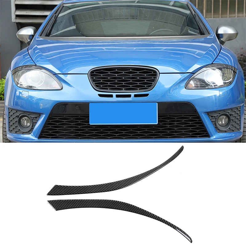Naklejki na brwi reflektorów Seat Leon 2008-2012, prawdziwe włókno węglowe (miękkie) 2-częściowy zestaw, akcesoria do modyfikacji reflektorów samochodowych