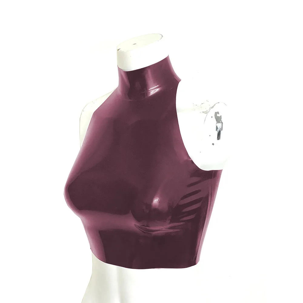 Top corto con cuello halter de PVC Wet Look para mujer, chaleco sexy sin espalda, piel sintética brillante, traje de baile en barra, camisola sin mangas