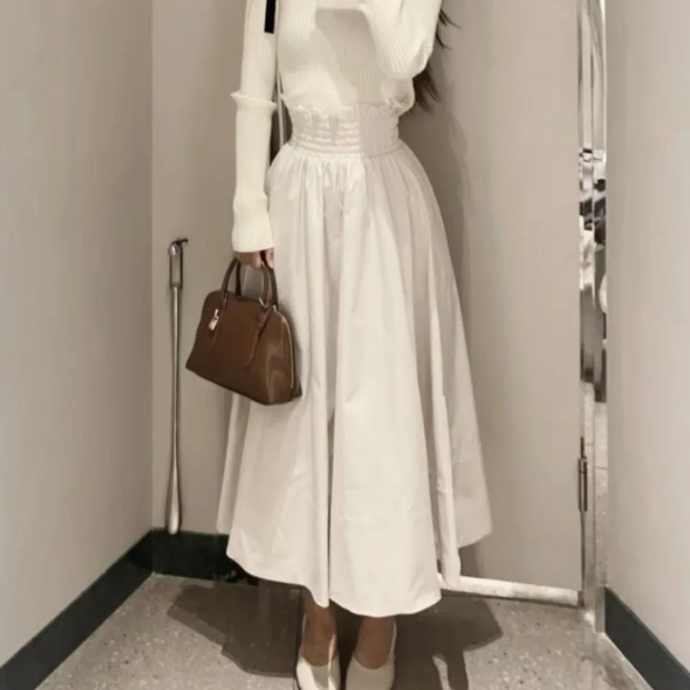 Elegancka spódnica midi w stylu japońskim, luksusowa, uniwersalna, z dużym zamachem, dla kobiet pracujących w biurze, miękka, premium, modna.