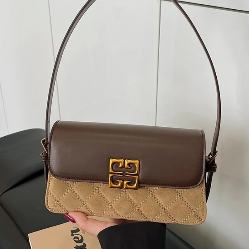 

Fashionable Minimalist Solid Color Ladies Crossbody Bag with Metal Buckle Design Flip Cover Flap Women Purse Armpit bag