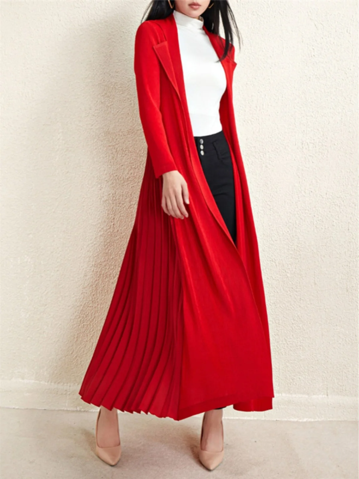 Manteau Long Jaet coupe-vent vêtements d'extérieur Ele plié Sle trajet mince fibre de Polyester Long Sve col de costume printemps 2025