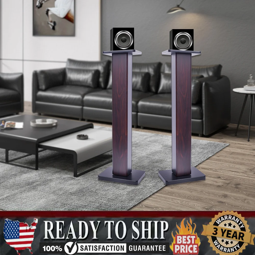 

1 Pair 36" Stability Bookshelf Speaker Sound System Stands For Most Speakers Black Walnut Color