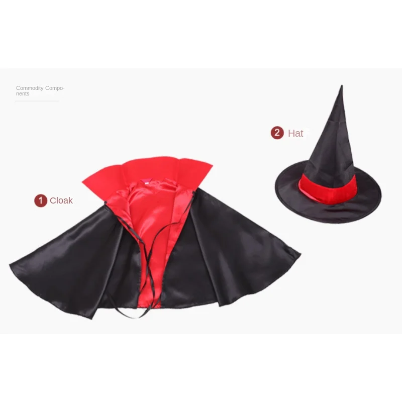 子供のハロウィーンパーティーコスチューム、魔女のマント、帽子、ダンスパフォーマンス、cos、80cm