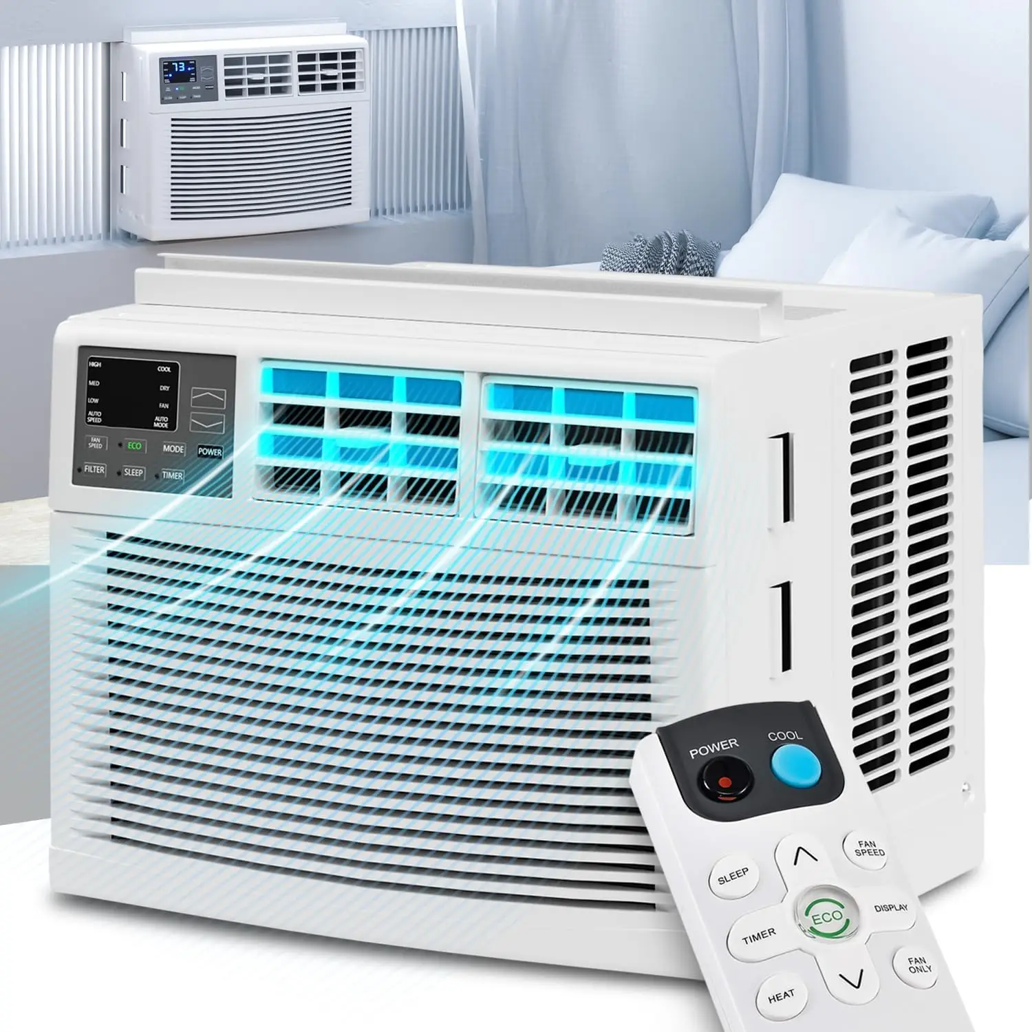 8000 BTU Window Air Conditioner with Remote, AC Unit with 6 Modes-Cool, Dry, Auto-Restart, Fan, Sleep